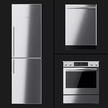 Bosch - HEI8056U cooker, B11CB50SSS refrigerator and SHX3AR75UC dishwasher.