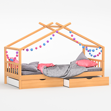 VitaliSpa Toddler Floor Bed: Solid Wood, 2 Drawers 3D model image 1 