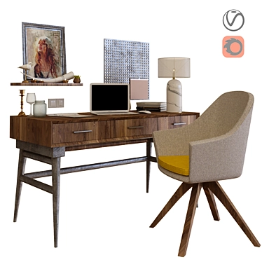 Modern Office Workstation Set 3D model image 1 