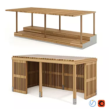 Elegant Wooden Veranda and Canopy with Stands 3D model image 1 