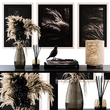 Rustic Charm: Dried Plants & Lampshade 3D model image 1 