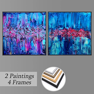 Modern Art Set: 2 Paintings & 4 Frame Options 3D model image 1 