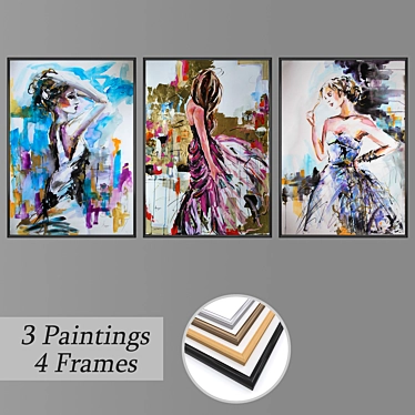 Set of 3 Wall Paintings with Frames 3D model image 1 