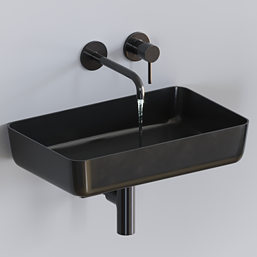 Modern Black Washbasin Set with Wall-Mounted Faucet 3D model image 1 