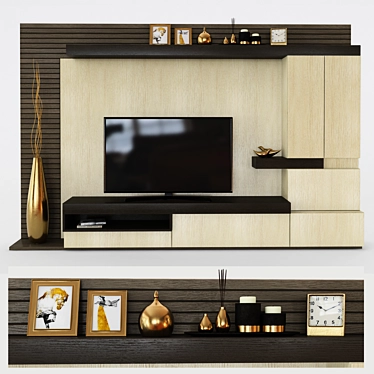 Sleek Wall-Mounted TV Stand 3D model image 1 