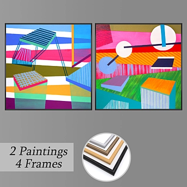 Artful Expression: Set of 2 Wall Paintings 3D model image 1 