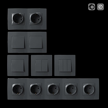 Set of sockets and switches gray