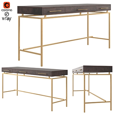 Modern Acacia Brass Desk 3D model image 1 