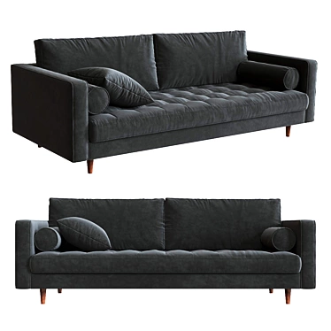 Sleek 3-Seater Straight Sofa 3D model image 1 