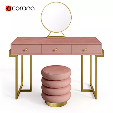 Blushing Beauty Vanity Set with Plush Ottoman 3D model image 1 