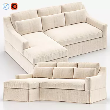 Sloped Arm Slipcovered Chaise Sectional 3D model image 1 