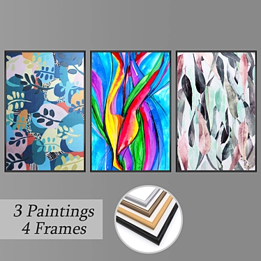 Artful Trio: Set of Wall Paintings 3D model image 1 