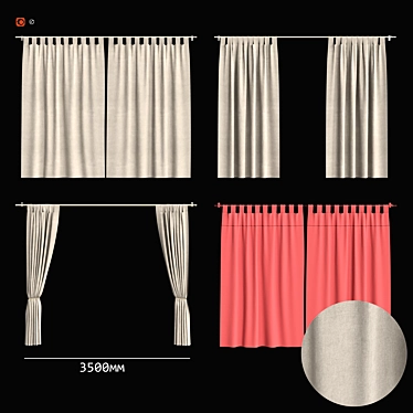 Wide Height Curtains 3000mm x 2700mm 3D model image 1 