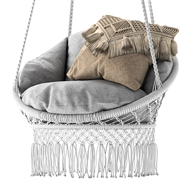 Boho Fringed Macrame Chair 3D model image 1 