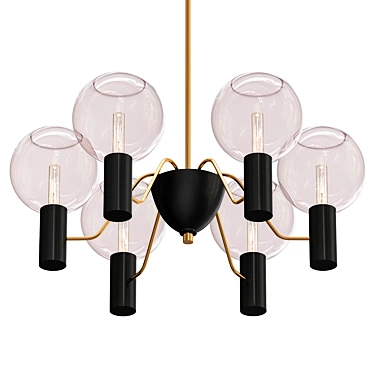 Vintage Brass Chandelier with Pink Glass Shades 3D model image 1 