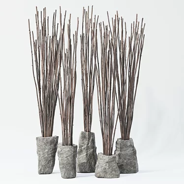 Rustic Branches Stone Vases 3D model image 1 