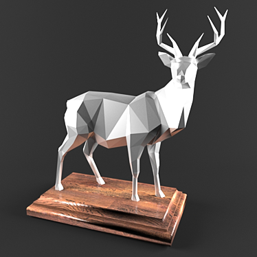 Artistic Deer Sculpture on Wooden Base 3D model image 1 