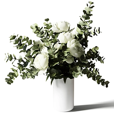 Eucalyptus & Peony Bouquet in White Vase 3D model image 1 