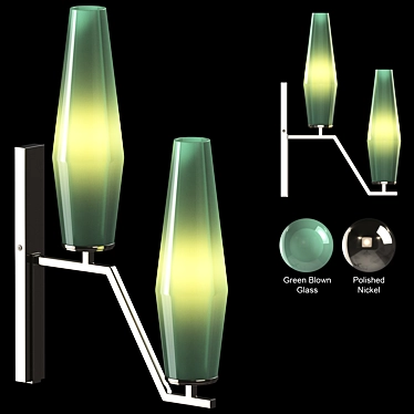 Polished Nickel Green Glass Wall Lamp 3D model image 1 