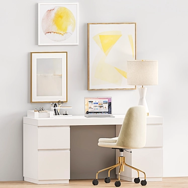 West Elm Office Set: Desk, Chair & Lamp 3D model image 1 