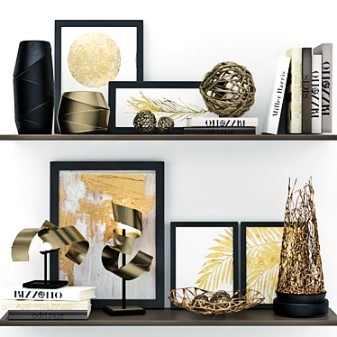 Elegant Black & Gold Decorative Shelf 3D model image 1 