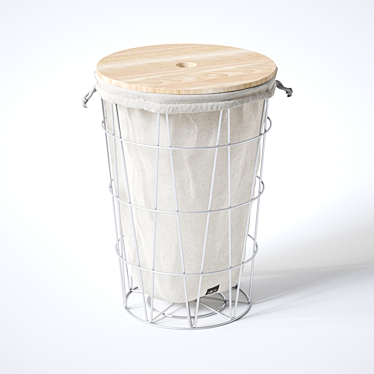 Modern Laundry Basket with Wooden Lid 3D model image 1 
