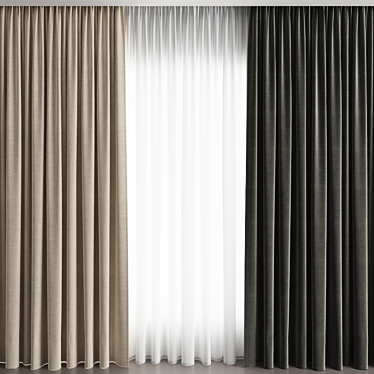 Elegant Gray Voil Curtain Set 3D model image 1 