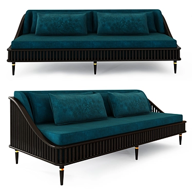Blue-Green Fabric 2-Seater Sofa 3D model image 1 