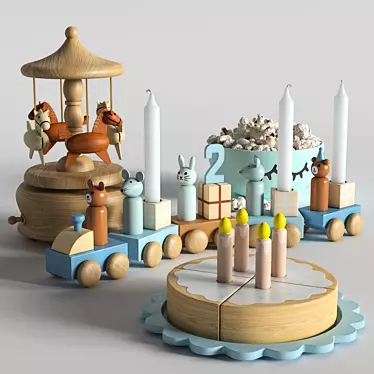 Celebration Toy Set: Train, Cake & Carousel 3D model image 1 