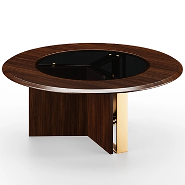 Luxurious Howard Oak Center Table with Smoked Glass and Brushed Brass Finish 3D model image 1 