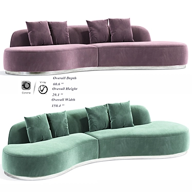Elegant Simona Curved Sofa 3D model image 1 