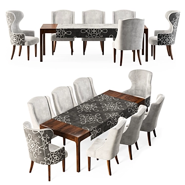 Dove Gray Velvet Dining Set 3D model image 1 