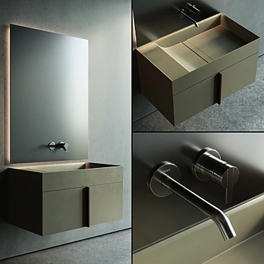 Paral Vanity Unit Set: Modern Wooden Washbasin 3D model image 1 