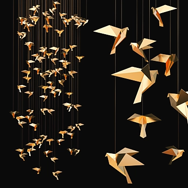 Golden Bird Chandelier 3D model image 1 