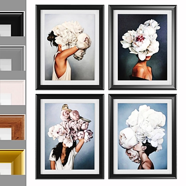 Flower Head Woman Framed Art 3D model image 1 