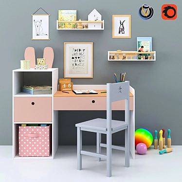 Nursery Desk & Decor 3D model image 1 