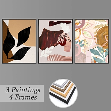 Elegant Wall Paintings Set 3D model image 1 