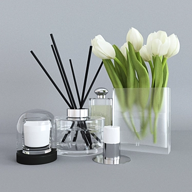 Elegant White Tulip Home Décor Set 3D model image 1 