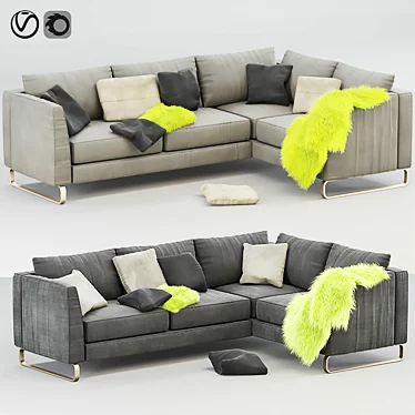 Luxury Gold and Gray L-Shaped Westside Sofa 3D model image 1 