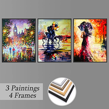 Elegant Wall Paintings Set 3D model image 1 