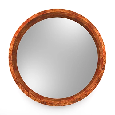 Sleek Ash Wood Round Mirror 3D model image 1 