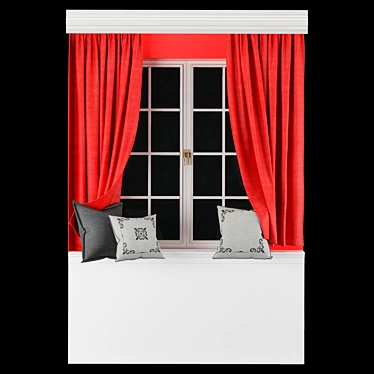 Elegant Curtain Set with Pillows 3D model image 1 