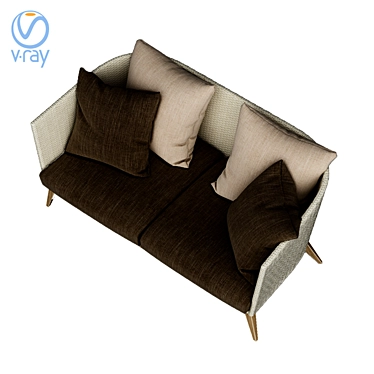 Modern Double Sofa with Cushion Texture 3D model image 1 