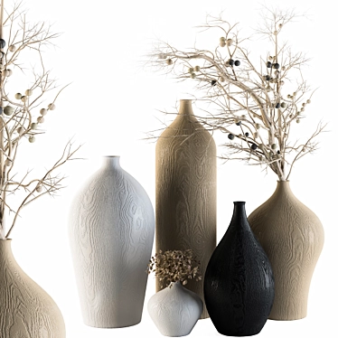 Elegant Vase Set with Branch 3D model image 1 