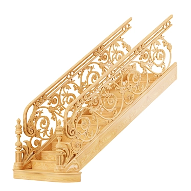 Classic Wood Carved Stair Railing 3D model image 1 