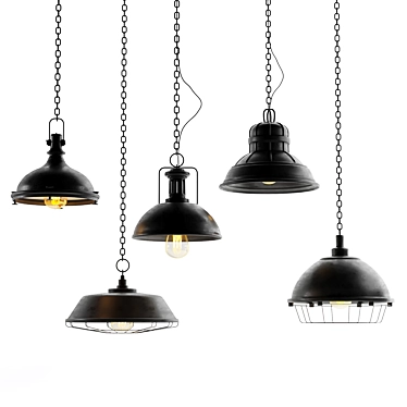 Sleek Black Cast Chandeliers 3D model image 1 