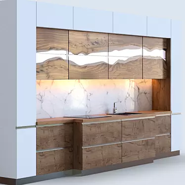 Exquisite Wood Kitchen: White Elegance 3D model image 1 