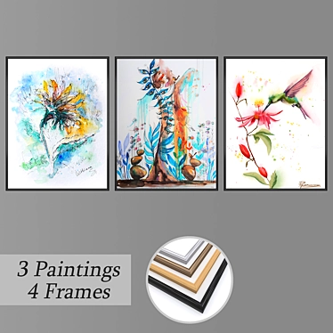 Artistic Trio: Set of Wall Paintings 3D model image 1 