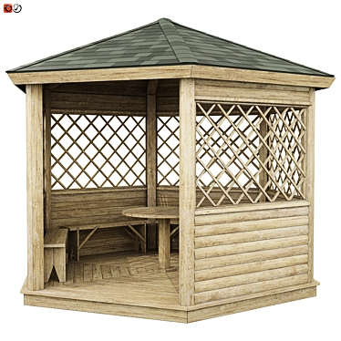 Hexagon Wooden Garden Gazebo with Benches 3D model image 1 