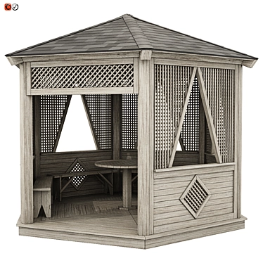 Wooden Hexagonal Garden Gazebo 3D model image 1 